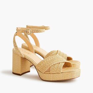 J.Crew Woven Platform Heels in Natural Raffia, Size 9.5